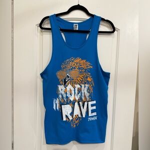 Zumba Fitness Blue Tank Top with Orange and White Graphic